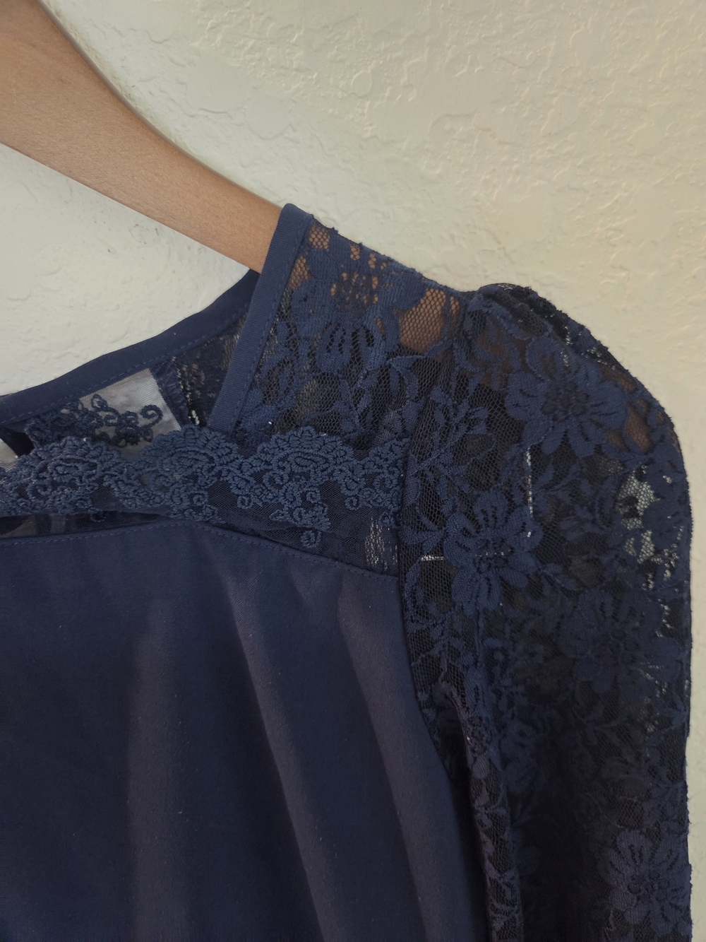 Girls XL Navy Blue Lace Overlay Dress Long Sleeve Tiered Ruffle Hem Whimsigoth - Picture 5 of 16